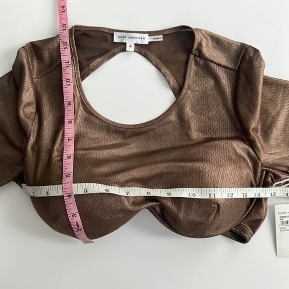 NWT Good American Mesh Underwire Crop Top Long Sleeve Mocha Foil Size 2 / Medium - Picture 9 of 12